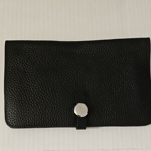 Black Leather Clutch/long Wallet with Silver Button